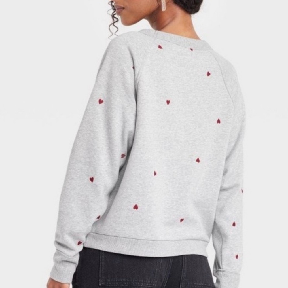 Universal Thread Heart Embroidered Fleece Sweatshirt Gray Red Size XXL Pullover